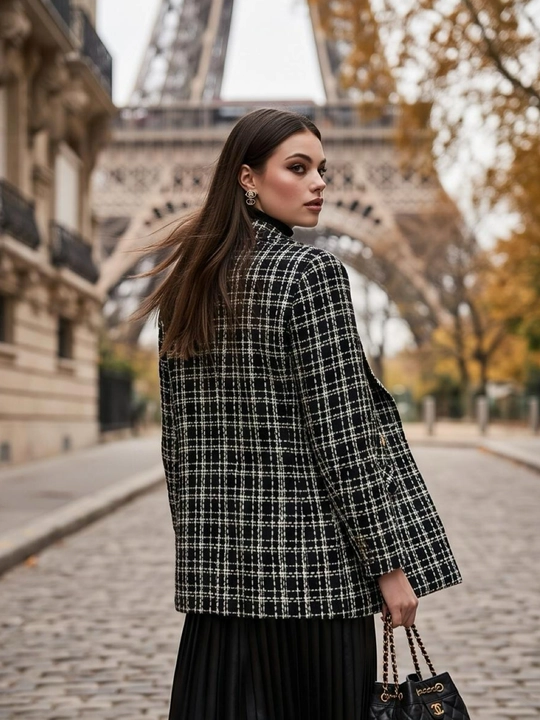 Zara yoki Chanel uslubidagi tvid pidjak, zamonaviy katta o‘lchamli pidjak