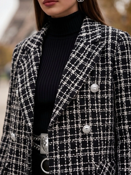 Zara yoki Chanel uslubidagi tvid pidjak, zamonaviy katta o‘lchamli pidjak