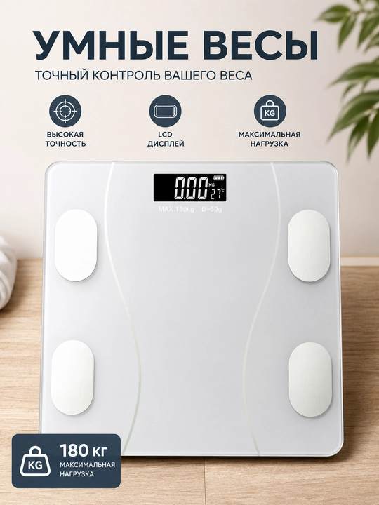 Умные электронные весы 180 кг с LCD-дисплеем для точного измерения веса - 