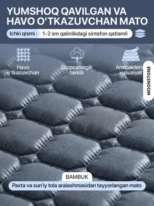 Bambukli matras uchun qoplama namatrasnik, rezinkali matrasga chexol