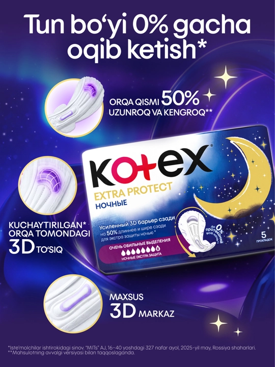 Kotex Extra Protect tungi prokladkalari, 5 dona