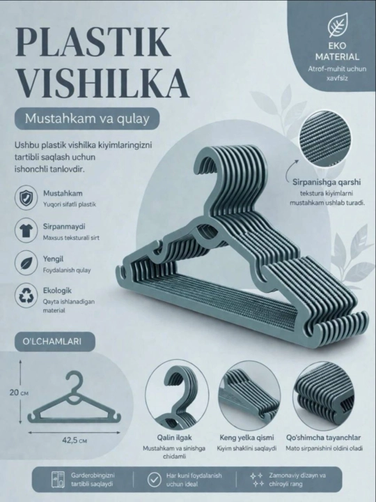 Ustki kiyim va shimlar uchun ilgichlar, 42 sm, 20 dona - 