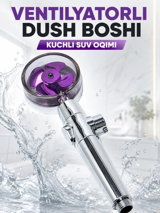 Dush leykasi, turbinali qo‘l dushi, STOP tugmali, binafsha propellerli - 
