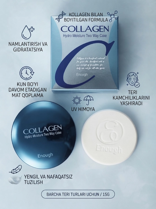 Enough Collagen Hydro Moisture Two Way Cake kollagen bilan boyitilgan pudra