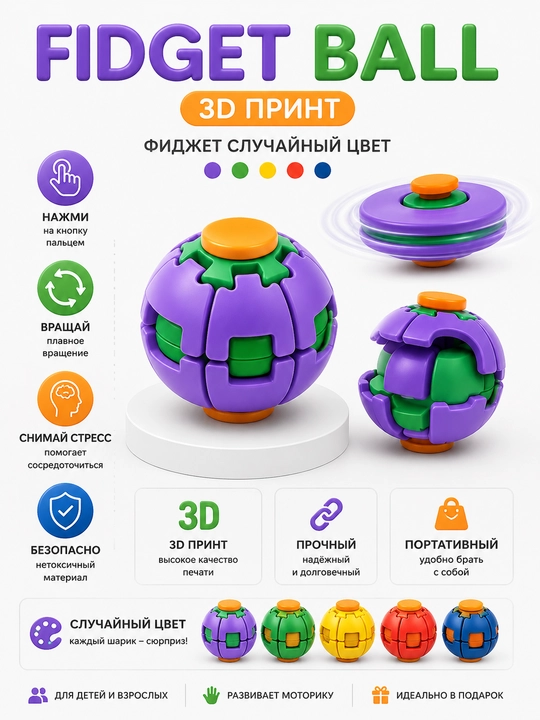 Spinner, tugmali aylanuvchi o‘yinchoq, 3d print fidget ball sensorli moslama - 