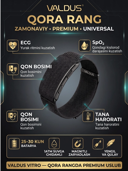 VALDUS VITRO Умный браслет, ЭКГ, SpO₂, Давление - 