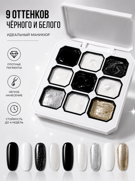 Tirnoq dizayni uchun gel-bo‘yoq, 9 ta neon rang, No-Wipe, HUAXI - 