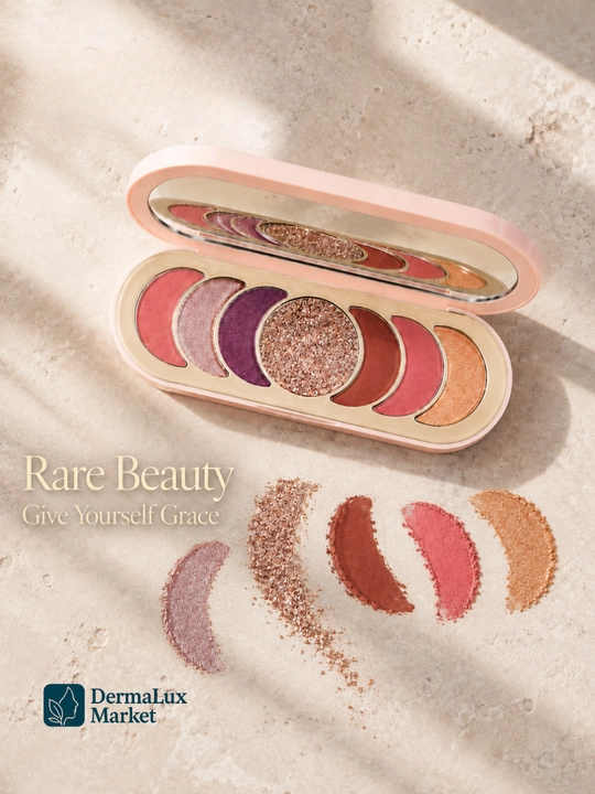 Ko‘z makiyaji uchun Rare Beauty paletkasi, Give Yourself Grace, mat va shimmer ranglar