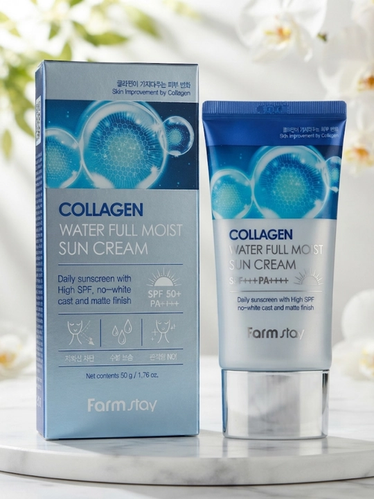 Quyoshga qarshi kremi Farmstay Collagen Water Full Moist Sun Cream SPF 50+ PA++++ (50 g)  - 