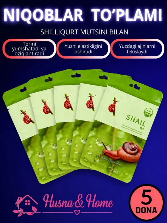 Matoli yuz niqoblari 5 dona, yuz uchun niqob, Aloe, Anor, Salyangoz, Avokado, Kollagen - 