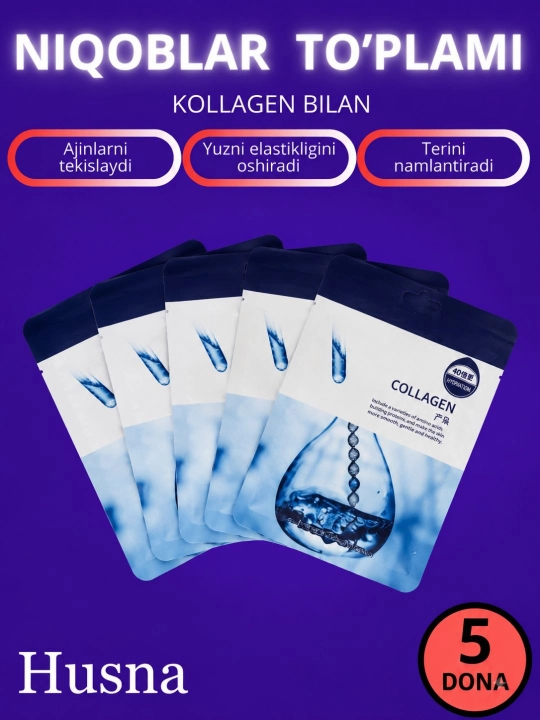 Matoli yuz niqoblari 5 dona, yuz uchun niqob, Aloe, Anor, Salyangoz, Avokado, Kollagen - 