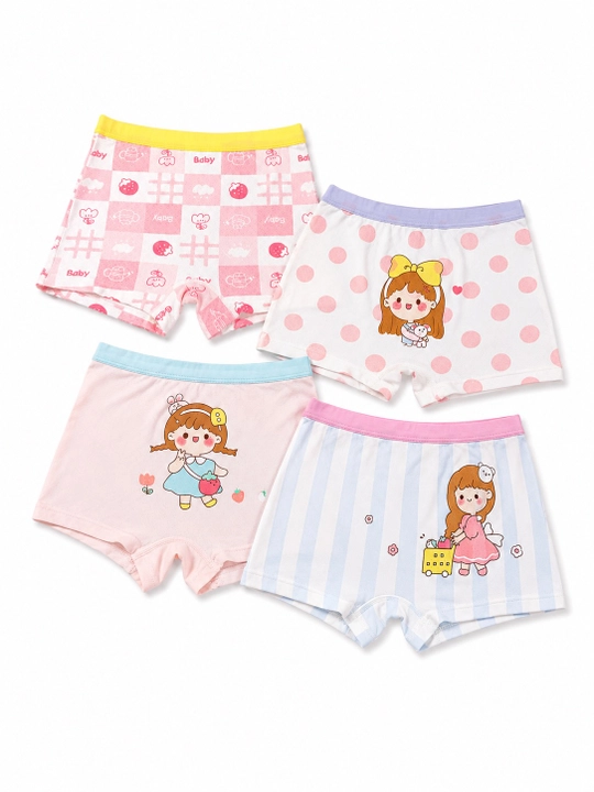 Qizlar uchun bolalar trusik-shortiklari, 4 dona to‘plam, yumshoq, nafas oladigan, M–2XL - 
