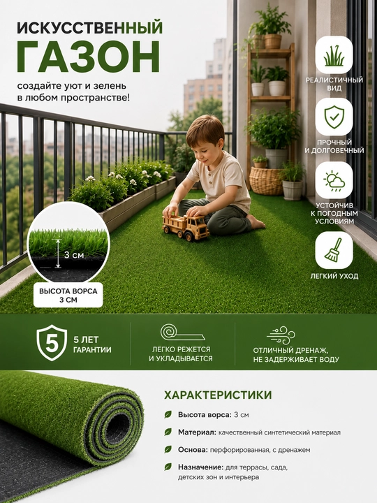 Sun’iy maysazor, tuk uzunligi 3 sm - 