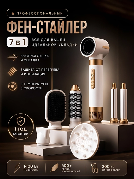 Профессиональный фен мульти Стайлер для сушки и укладки волос 7 в 1 - 