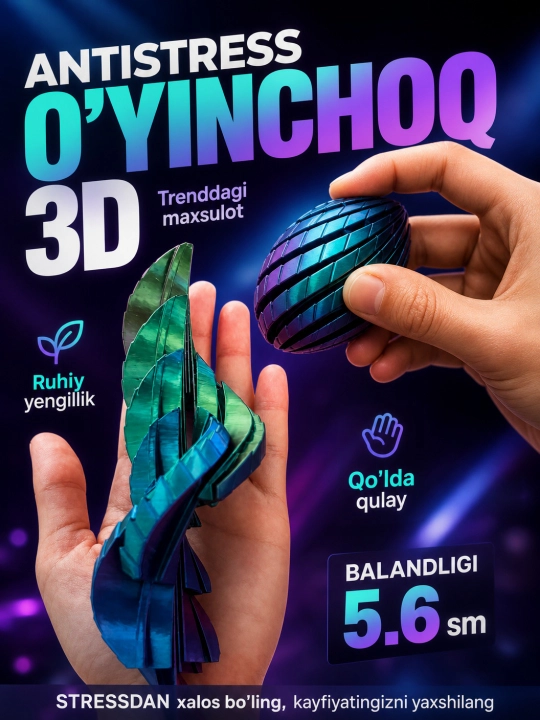 Antistres, kinetik spiral o'yinchoq, 3D piramida, o yinchoqlar, skvish, spinner