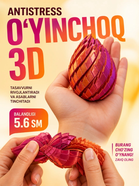 Antistres, kinetik spiral o'yinchoq, 3D piramida, o yinchoqlar, skvish, spinner - 