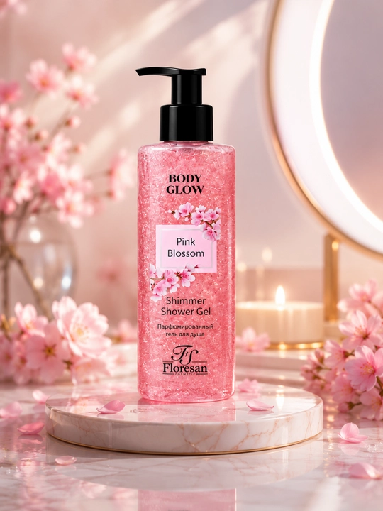 Body Glow Pink Blossom Shimmer гель для душа, с цветочным ароматом для сияния тела - 