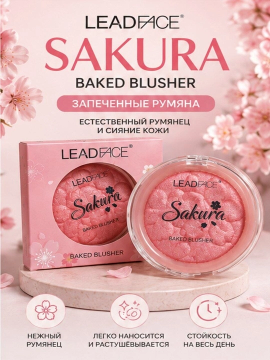 LEADFACE Sakura Baked Blusher – pushti rumyana, yuzga tabiiy va nafis yaltirash - 
