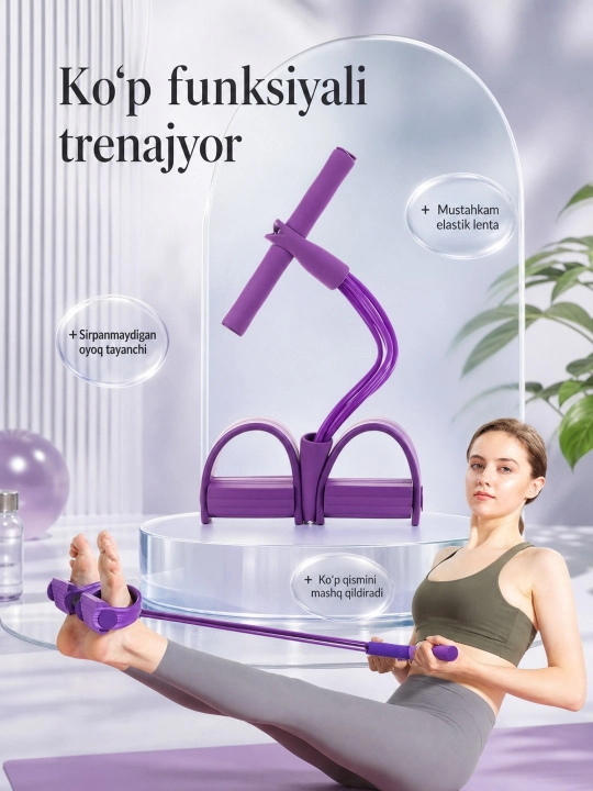 Fitnes espanderi, qo‘l, oyoq va press uchun, ozish uchun rezinkalar, 4 trubkali - 