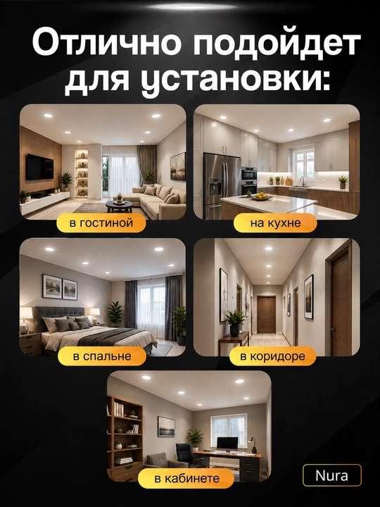 Светильник LED Nura круглый встраиваемый 3–24W, 6500K, потолочная панель