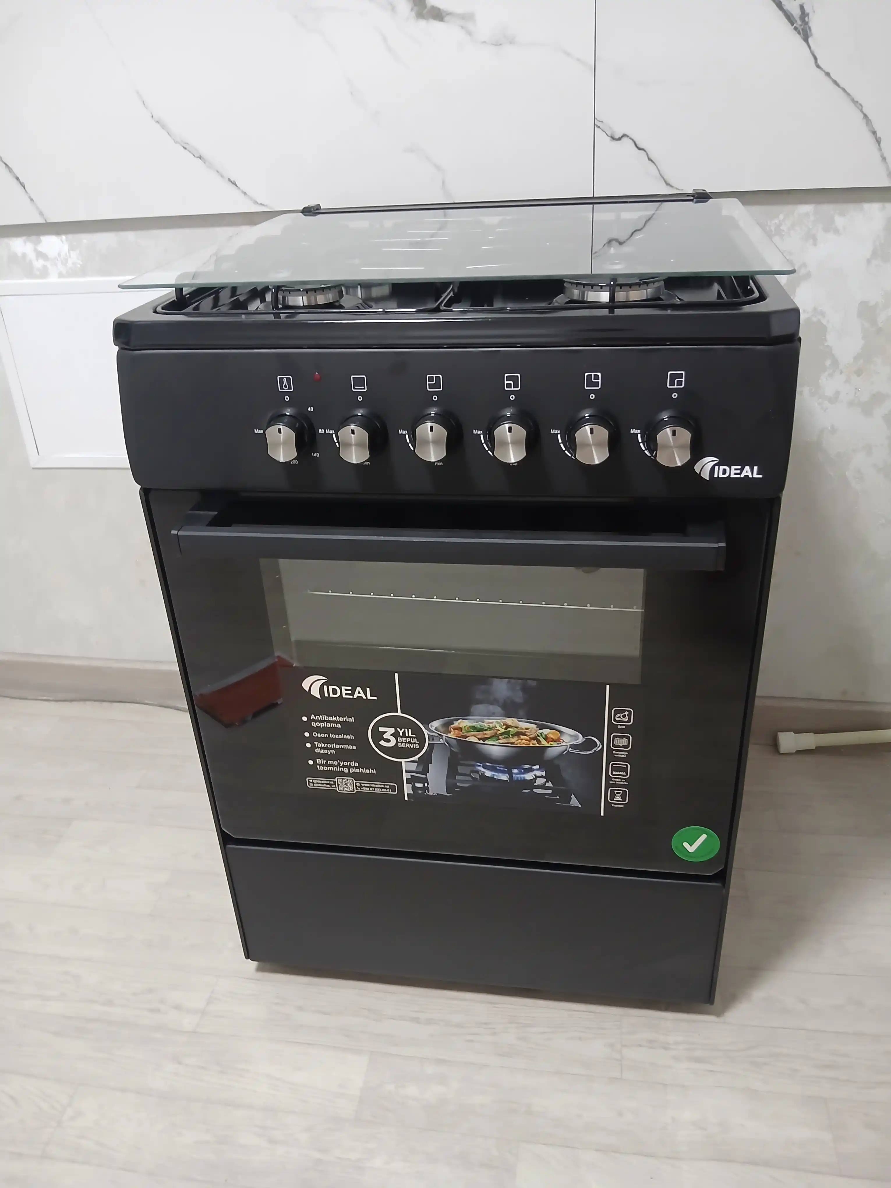 Gaz plita Ideal L110, 4 konforkali, pech hajmi 65 litr, 60 * 60