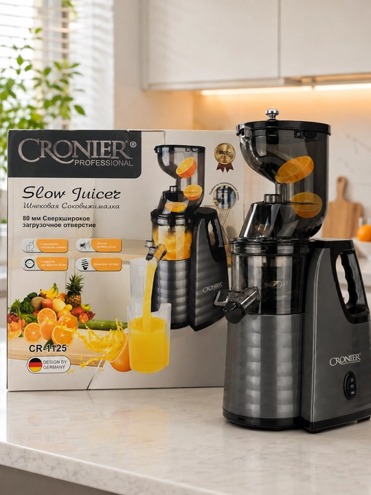 Шнековая соковыжималка CRONIER CR-1125 Slow Juicer, 350 Вт, загрузочное отверстие 80 мм - 