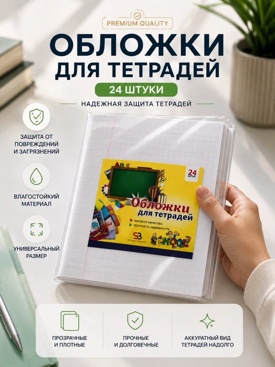 Обложки для тетрадей, 24 шт, прозрачные, универсальные, защитная обложка для тетради