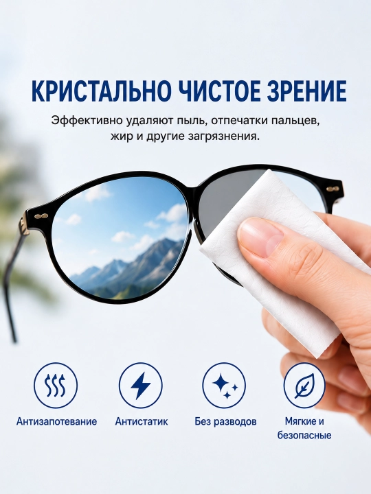 Ko'zoynak va optika uchun nam salfetkalar - 100 dona