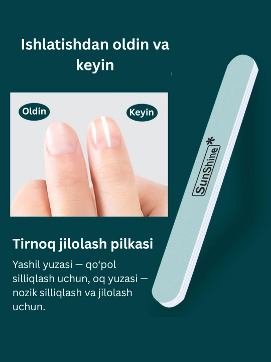 Tirnoqlar uchun ikki tomonlama SunShine pilochkasi tirnoq siliqlash va parvarishlash uchun
