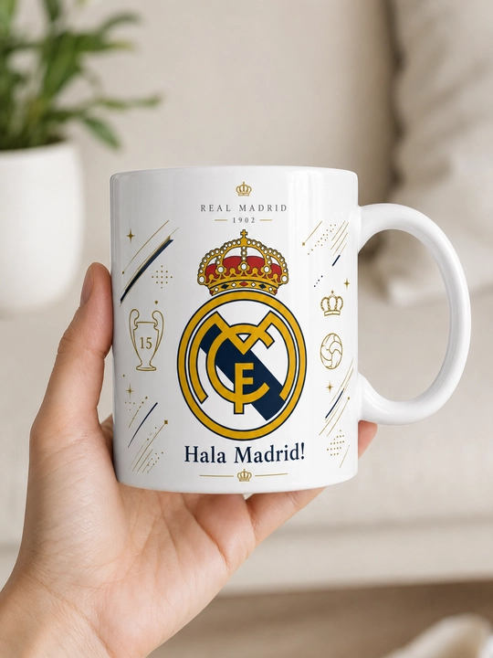 Кружка Giftory с логотипами футбольных клубов: Real Madrid, Barcelona и другие, 330 мл