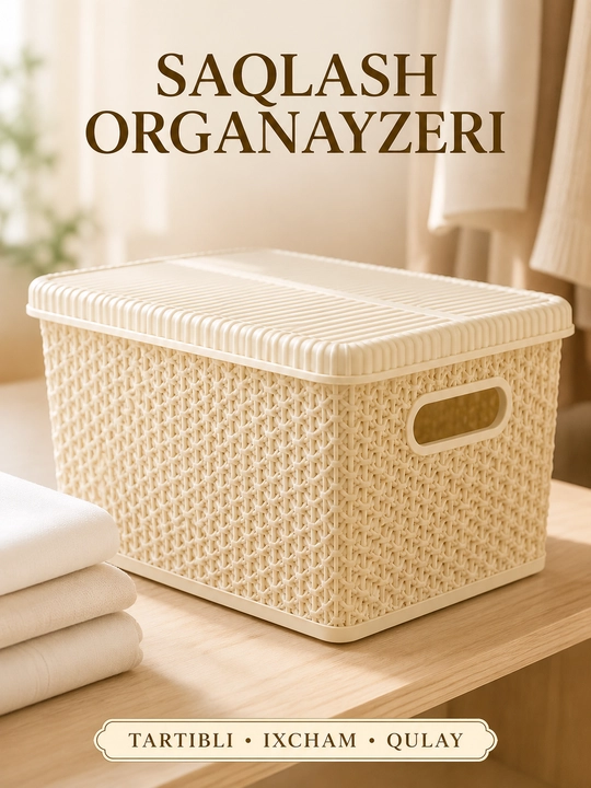 Qopqoqli saqlash organayzeri, kiyim, paypoq va uy buyumlari uchun savat - 