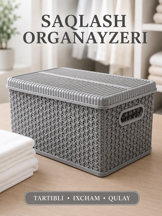 Qopqoqli saqlash organayzeri, kiyim, paypoq va uy buyumlari uchun savat - 
