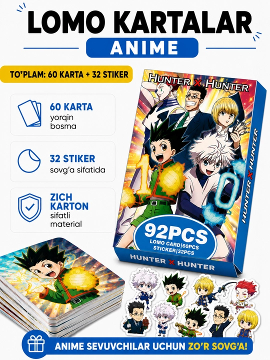 Lomo карты Аниме 60 шт + 32 стикера Genshin, One Piece, Jujutsu, Pokémon и другие