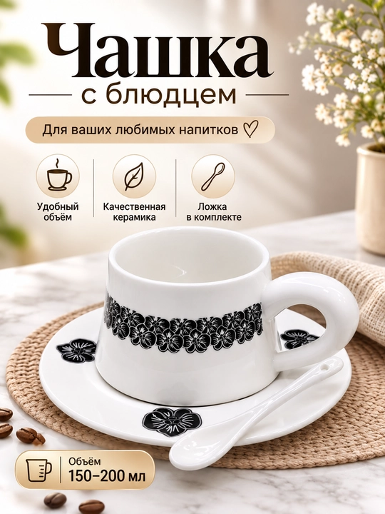 Krujka chashka choy va kofe uchun, likopchali chashka - 