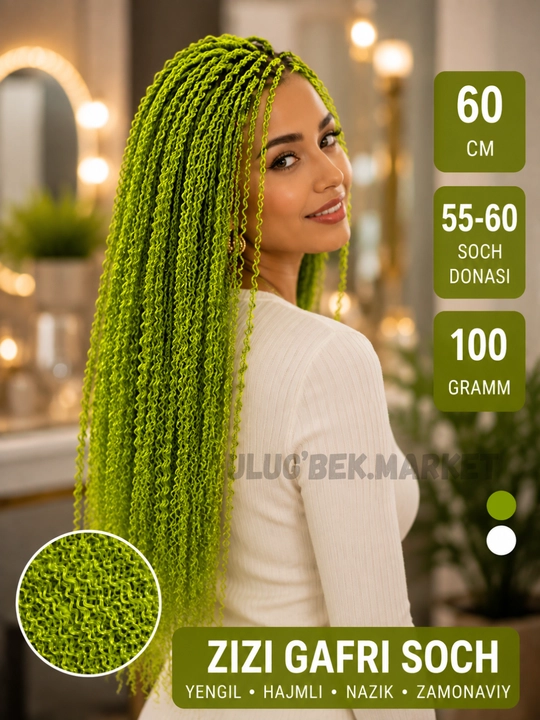 Makaron ipli Braid soch to'plami, zizi gafri ipli soch, 55-60 tagacha