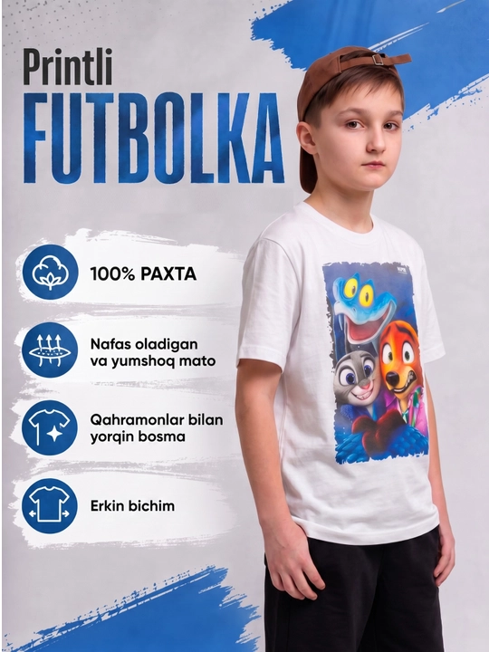 Minecraft va Zootopia printli o‘smirlar yorqin futbolkasi