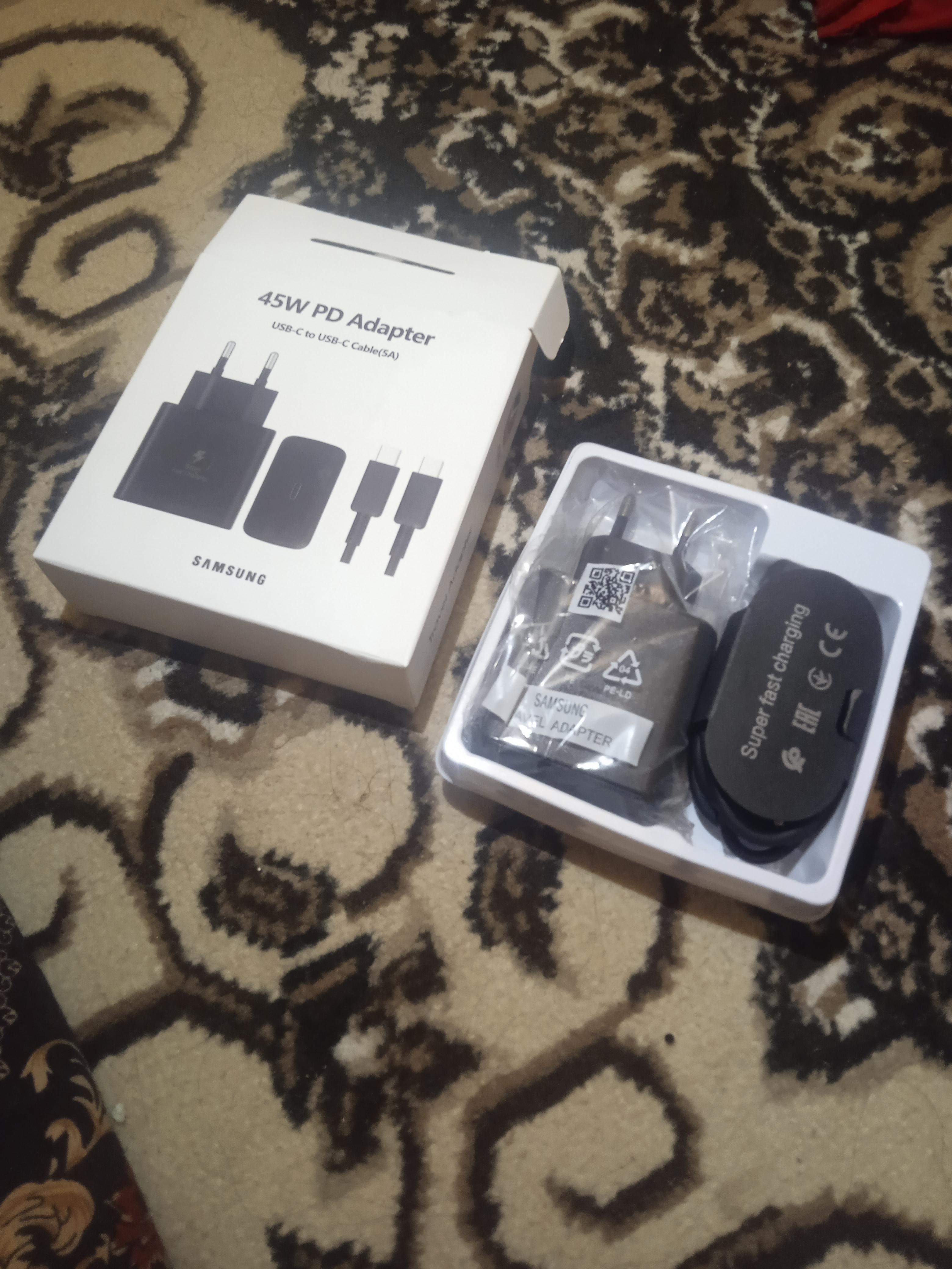 Android uchun 45W Type-C zaryadlovchi qurilma, tezkor zaryad, adapter + 1 m kabel