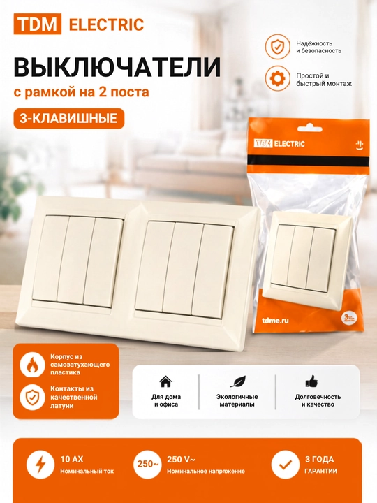 3 tugmachali o‘chirgich TDM ELECTRIC Lama fil suyagi / Ramkali uch tomonlama o‘chirgich - 