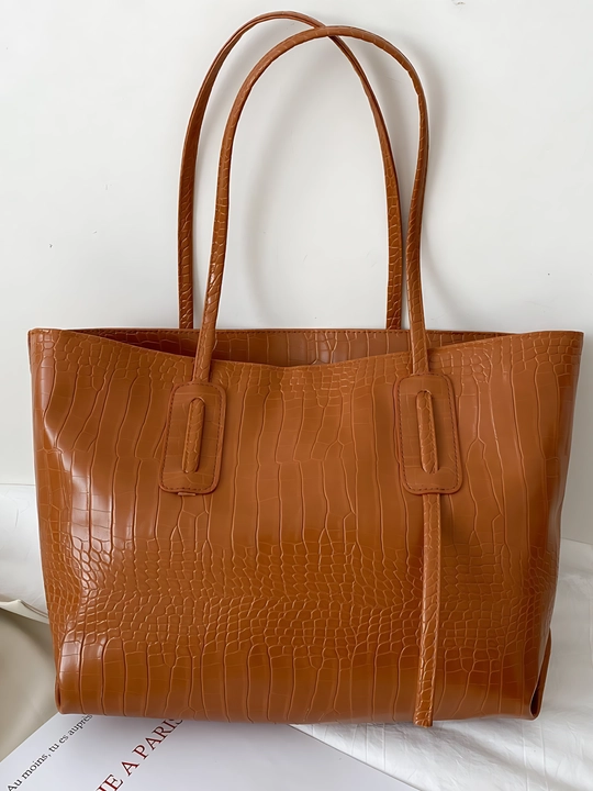 Ayollar uchun laklangan shopper sumka ZARMINA, eko-charm, krokodil teksturali, qora - 