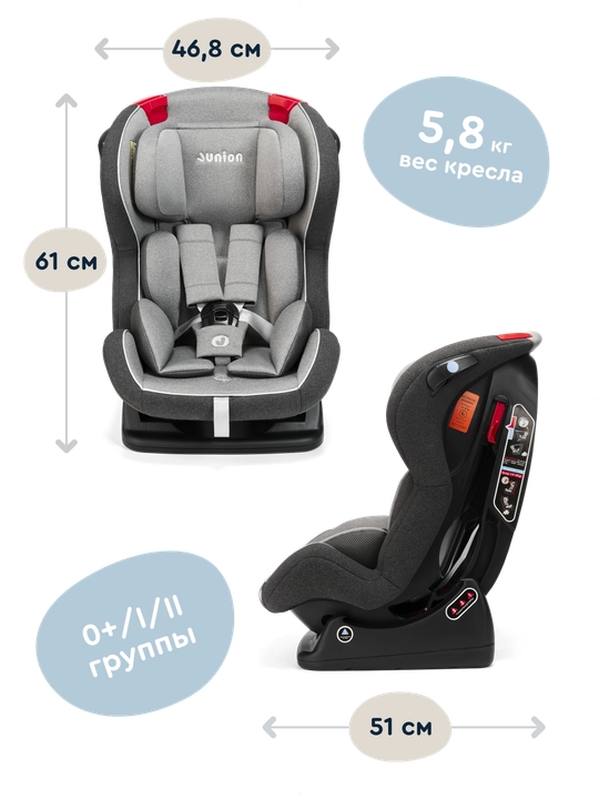 JUNION Zumi avtomobil o‘rindig‘i 0+/1/2 guruhi 0-25 kg, to‘q-kulrang