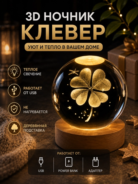 Kristall tungi chiroq, 3D LED lampa, USB sensorli, 3 yorug'lik rejimi, sovg'a uchun - 