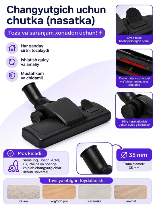 Changyutgich un chutka nasadka, trubkasi, 35 mm, universal Sumsung Bosch Artel LG Philips - 