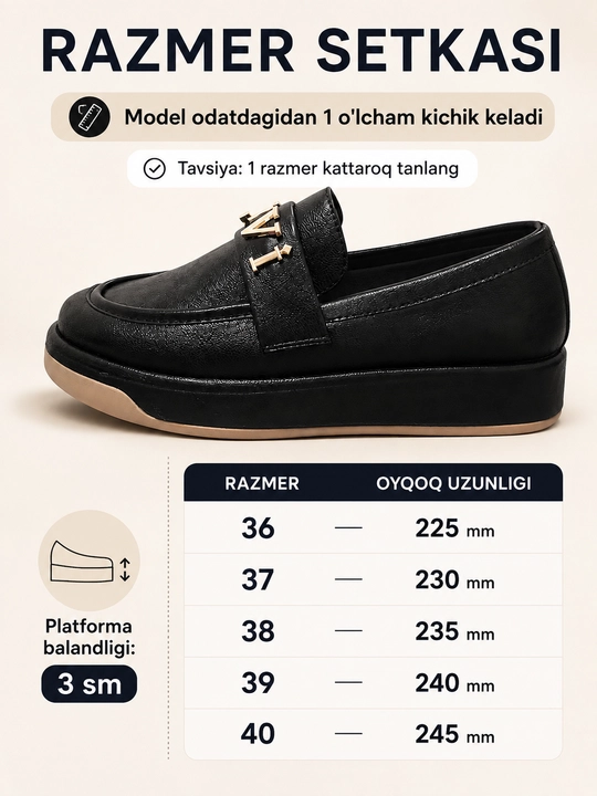 Ayollar uchun kuzgi lofer, 3 sm platformali, kundalik va maktab uchun, 36–40