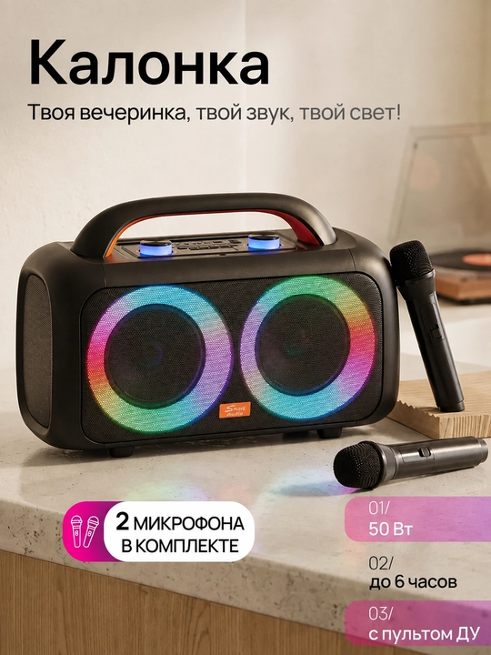 Портативная Bluetooth-колонка ZQS L19, караоке с 2 беспроводными микрофонами, колонка - 
