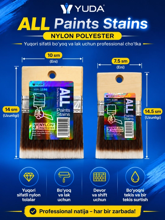 YUDA Nylon Polyester professional cho‘tka — Ottochento va dekorativ bo‘yoq ishlari uchun - 