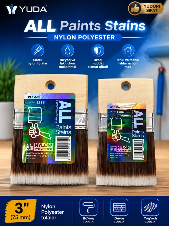 YUDA Nylon Polyester professional cho‘tka — Ottochento va dekorativ bo‘yoq ishlari uchun