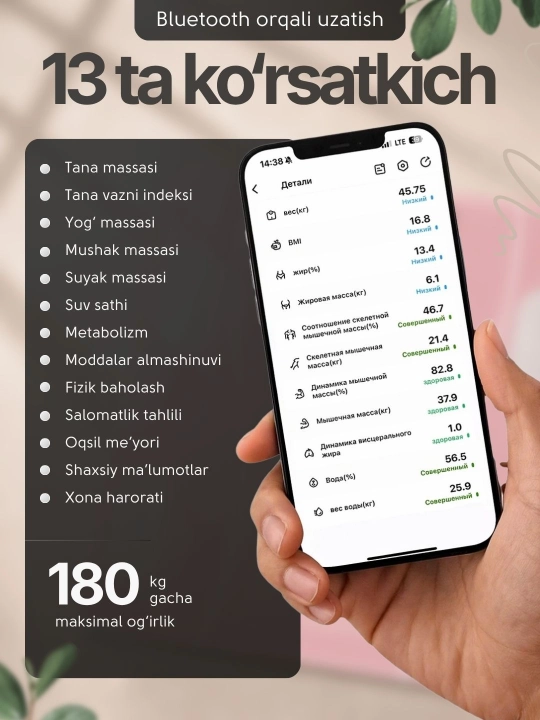 Весы напольные, умные электронные для тела, для дома, до 180 кг