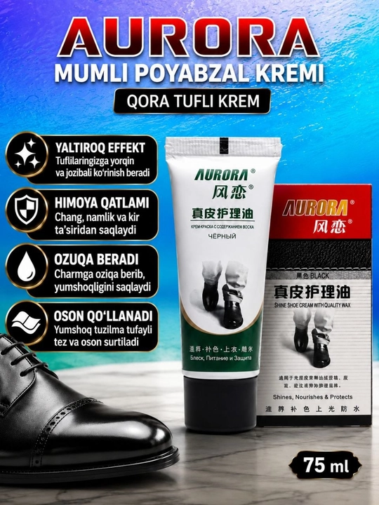 Aurora mumli poyabzal Kremi — qora tufli krem Yaltiroq Effekt - 