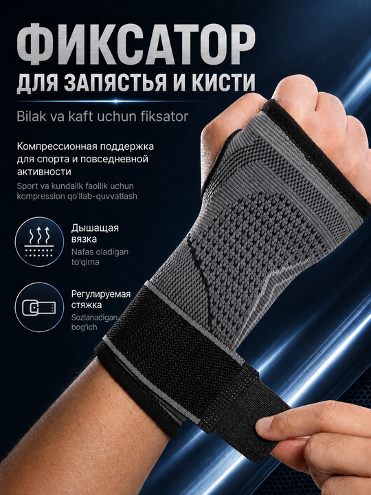 Бандаж на запястье эластичный, фиксатор кисти, суппорт для суставов, ортез на руку - 