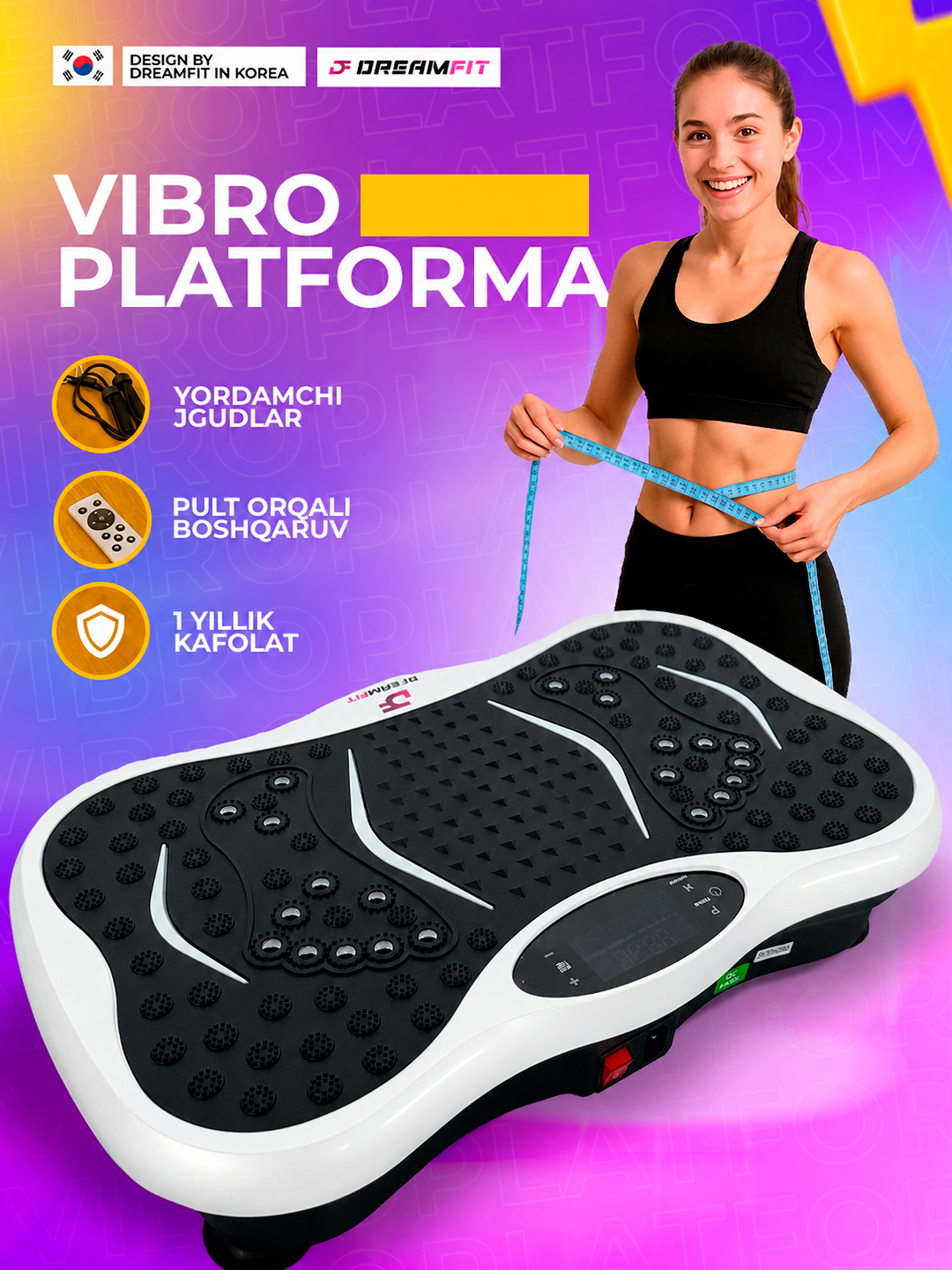 Vibro platforma kilo yo'qotish uchun, elekton fitness massajchi, 150 kg gacha - 